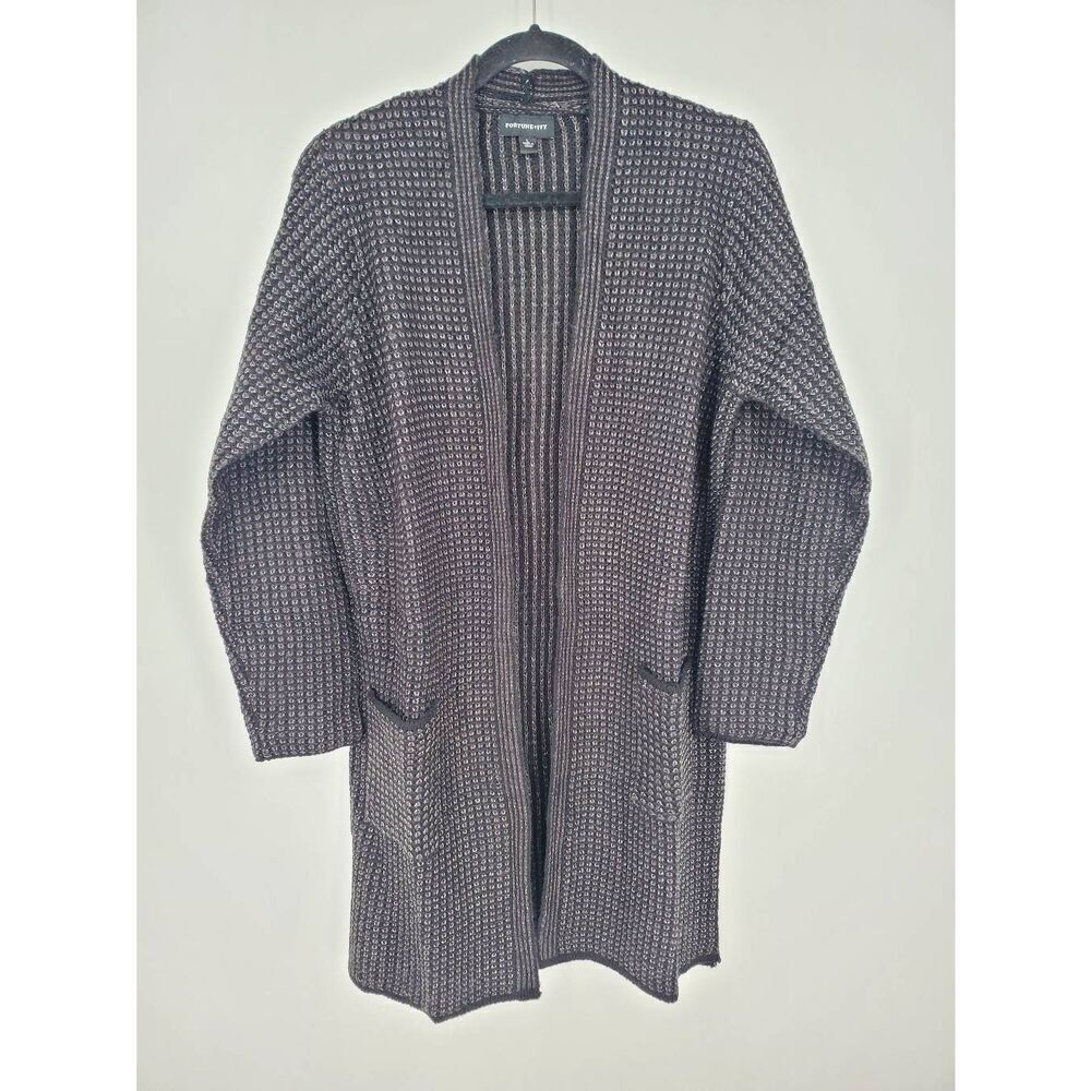Fortune + Ivy NWT Women's Black long line pockets Cardigan Size Large